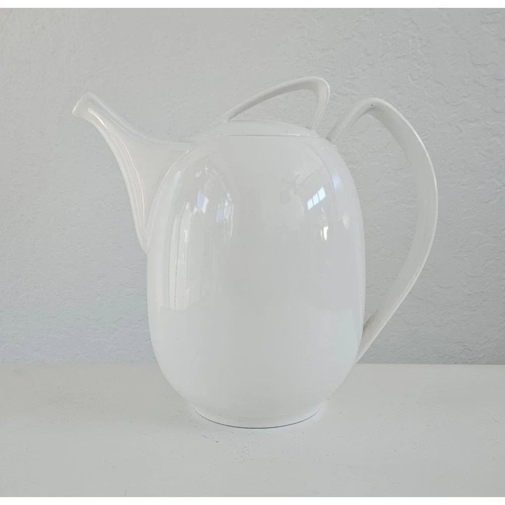 Vtg The Palm Restaurant White Porcelain Coffee Pot Modernist MCM Rosenthal Style